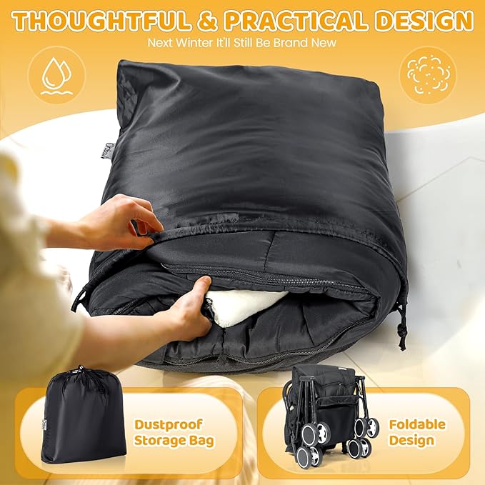 IvyWind Stroller Footmuff, Baby Winter Stroller Bunting Bag with Removable Zipper, Universal Warm Sleeping Bag for Cold Weather, Waterproof & Cozy Fleece Lining for Toddler Infant Kids, Black