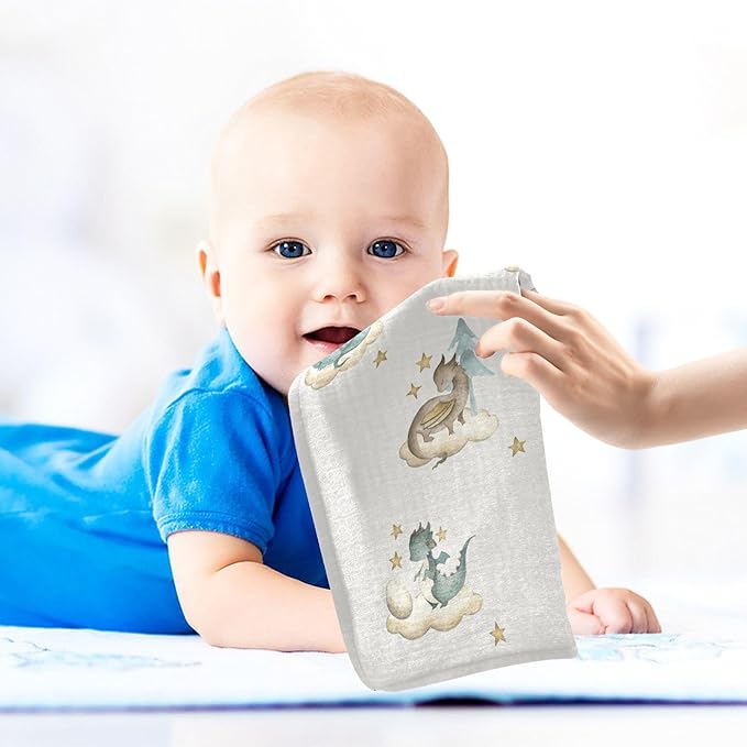 vvfelixl Dragon Baby Baby Burp Cloths Babys Muslin Washcloths for Boys Girls Cotton Babys Face Towel for Newborn Infants Soft and Absorbent 11.8 X 11.8 in, 5 Pack