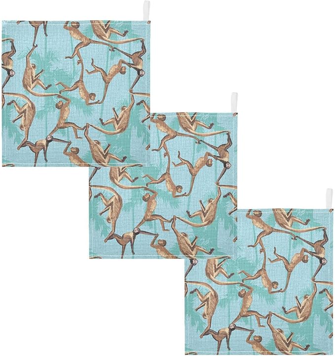 vvfelixl Baby Washcloths Cotton Monkeys Jungle Baby Muslin Washcloths Soft Baby Face Towel for Newborn Infants Baby Wipes, 11.8 X 11.8 Inch, 3 Pack Blue