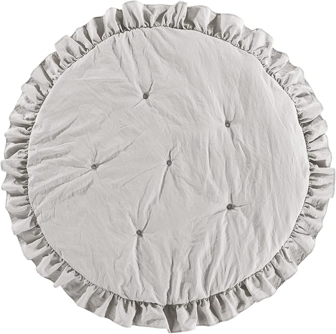 Lush Decor Baby Round Ruffle Play Mat 36" Diameter Gray - Tummy Time Mat - Gray Playmat - Baby Play Mats for Floor - Nursery Decor