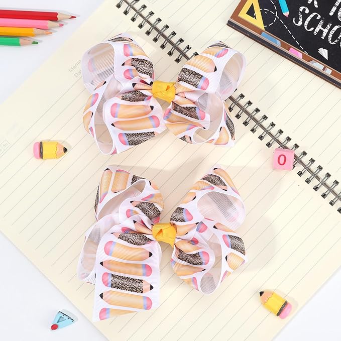 Oaoleer 2PCS Back to School Hair Bows for Girls, Yellow Bows Hair Alligator Clips Hair Barrettes for Baby Girls Infants Toddlers Kids Teens Children