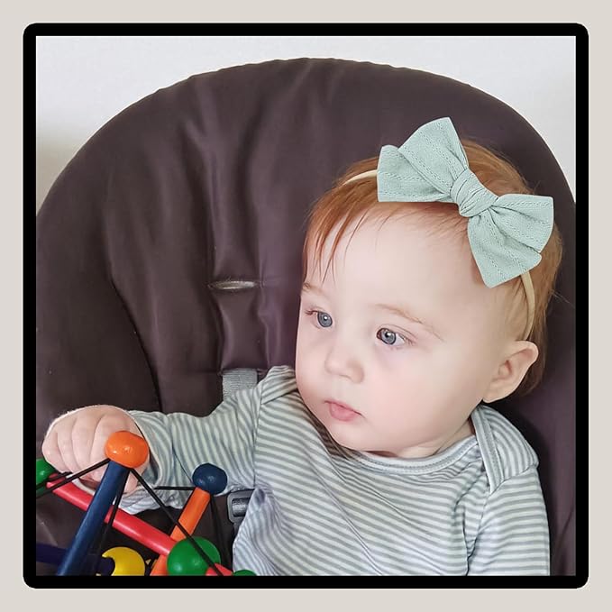 14 Pcs Baby Girl Headband Bows Soft Nylon Hairbands With Hair Bows Elastics Linen Handmade Toddler Hair Accessories For Girls Newborns Infants And Kids. (Brown Bows, Mid)