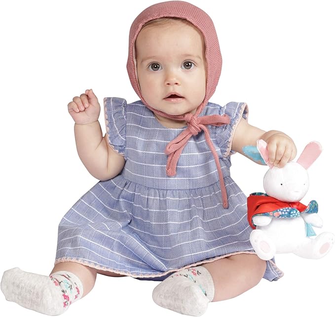 Manhattan Toy Fairytale Rabbit Plush Baby Travel Toy with Chime, Crinkle Ears and Teether Clip-on Attachment