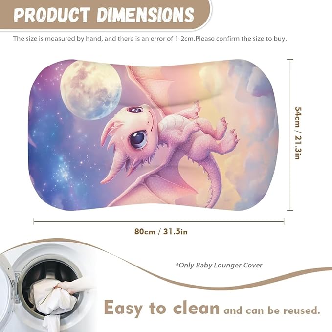 Dragon Moon Baby Lounger Cover for Boys Girls Newborn Lounger Pillow Covers Soft Breathable Infant Nest Slipcover 31.5'' x 21.3''