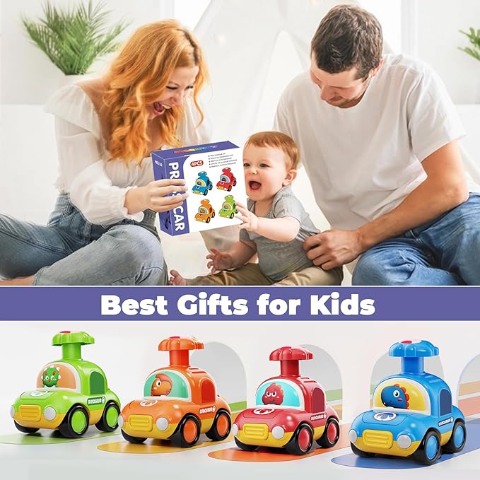 MOONTOY Press Go Dinosaur Toy Cars for Toddlers 1-3 Baby Toys for 1 2 Year Old Boy 1st Birthday Girl Gifts 6-9-12-18 Months Push Car Truck Toddler Boy Toys 1-2 2-3 2-4 Easter Basket Stuffers for Kids