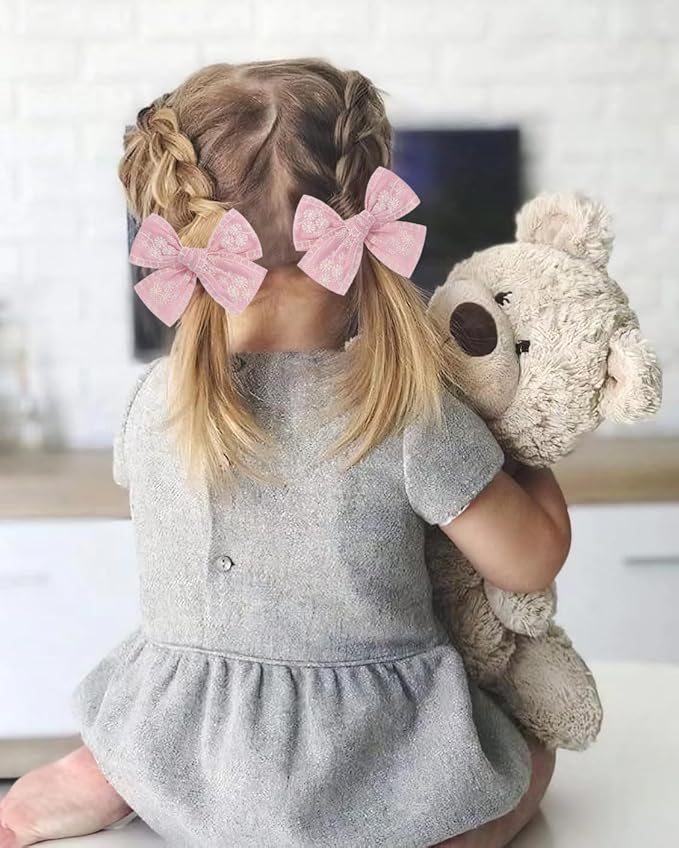 Fairy Hairpins Bows Hair Baby Girl Hair Clips Lace Embroidery Solid Color Fully Lined Hair Accessories Bows for Girls Baby Infant Toddlers in Pairs (A1)