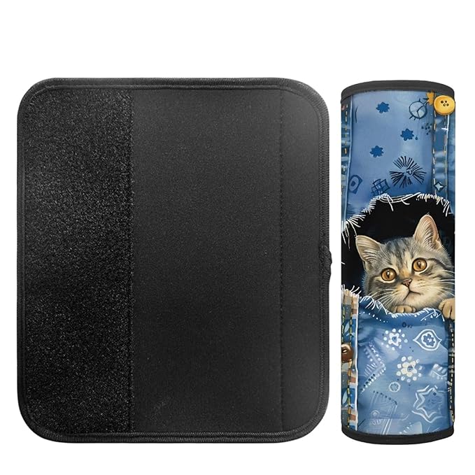 Biyejit 2 Pack Cute Denim Cat Seat Belt Covers for Kids, Soft Seat Belt Cushion for Children, Anti-Slip Design Car Seat Belt Pads Cover for Girls and Boys Car Accessories