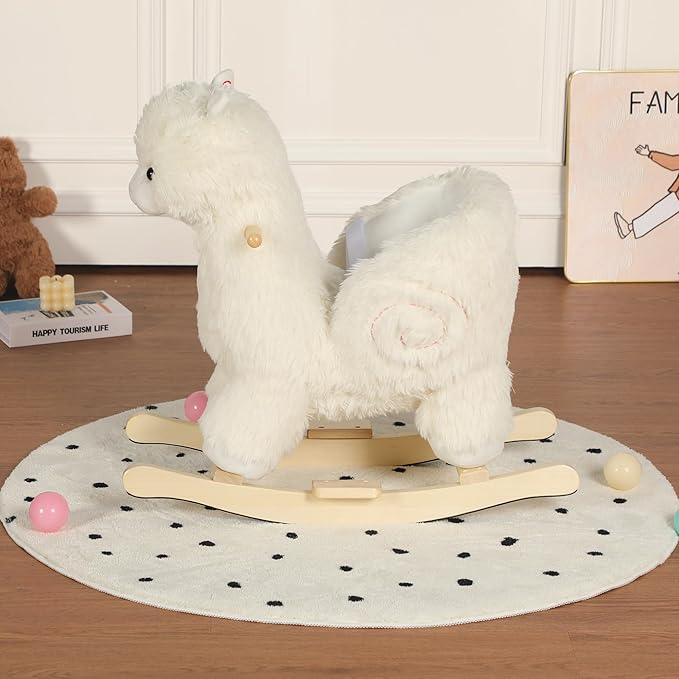 Alpaca Baby Rocking Horse for Toddlers 1 Years to 3 Years, Stuffed Plush Ride-on Rocking Animal with Realistic Sound and Music, Wooden Rocking Horse with Seat, Cream Alpaca, CPC Certified