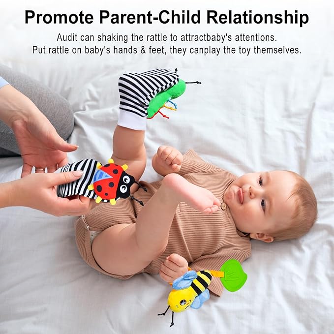 Baby Toys 0-6 Months,Baby Rattles Toy 0-12 Months, Baby Wrist Rattle Socks & Foot Finder - Newborn Toys Hand & Feet Toy for 0-12 Months,Teething Toy for Infants, Shower Gifts for Newborn Boys Girls