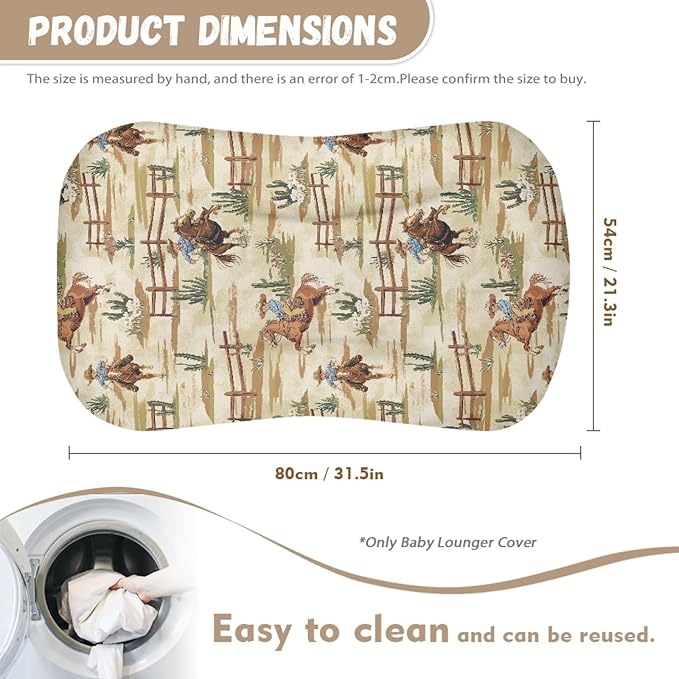 Western Cowboy Baby Lounger Cover for Boys Newborn Infant Lounger Covers 31.5'' x 21.3'' Soft and Breathable Nest Replacement Slipcover Snuggle Me Cover