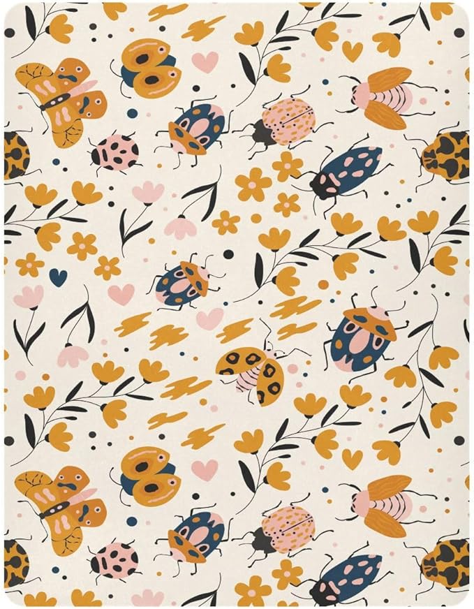 Fitted Crib Sheets Insect Ladybug Beetles Fall Stretchy Portable Playard Sheets for Baby Toddler, Breathable Soft Mini Crib Mattress 39 x 27 in for Boys and Girls