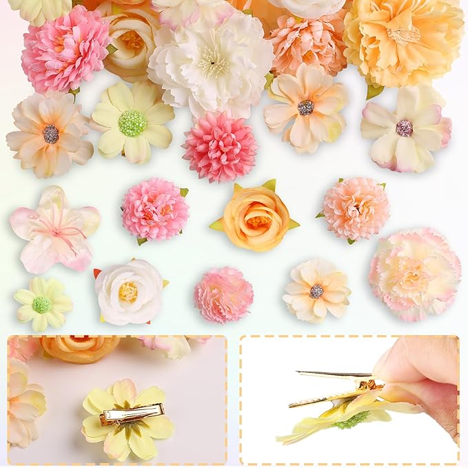20 Pack Flower Hair Clip Rose Hair Clips Barrettes for Women Flower Accessories Boho Bride Claw Clip Hairpin Brooch Pin Headpiece for Girls Wedding (Champagne)