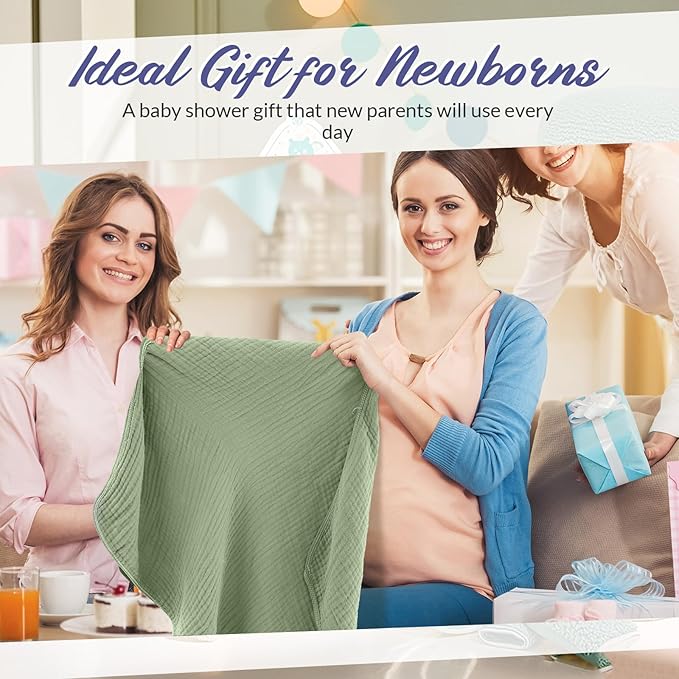 Hahafelt 6 Pcs Muslin Hooded Bath Towels Washcloths and Bibs Set, Muslin Cotton Baby Towels Absorbent Hooded Blanket Towel Infant Bibs for Boys Girls Newborn Infant Essential(Light Blue, Light Green)