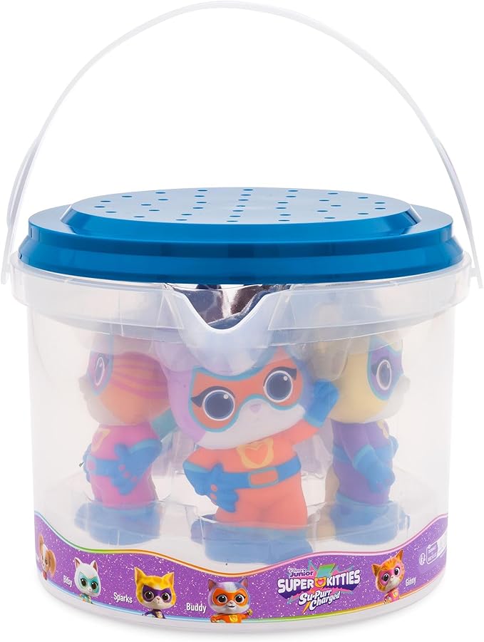 Disney Store Official SuperKitties Bath Toys Set - Includes 5 Detailed Toys with a Straining Storage Bucket - Bath Time Fun & Water Play Set for Kids