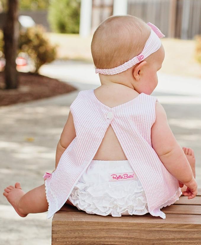 RuffleButts® Baby/Toddler Girls Pink Seersucker Bow Headband - 0-24m