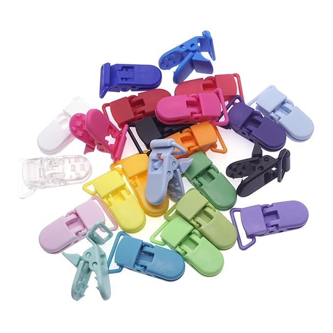 25Pcs Pacifier Clips Holders Suspender Mitten Binky Clip for DIY Dummy Chain Baby Blankets Bib Holder Suit for 20mm Ribbon (Mix 20 Color)