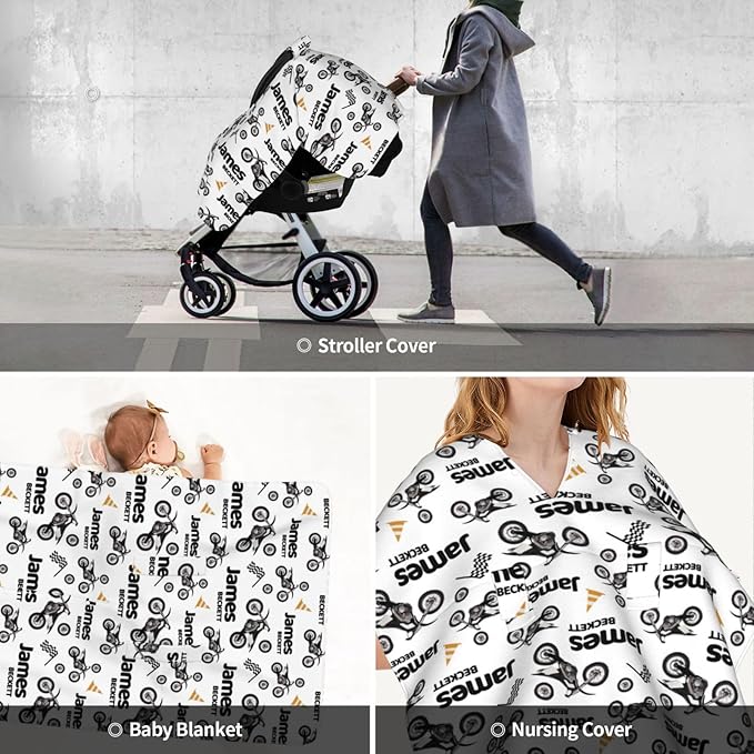 Personalized Baby Car Seat Canopy for Babies, Custom Name Dirt Bike Baby Car Seat Covers for Boys and Girls, Opening Minky Nursing Breastfeeding Cover for Infant, Carseat Canopies for Newborn