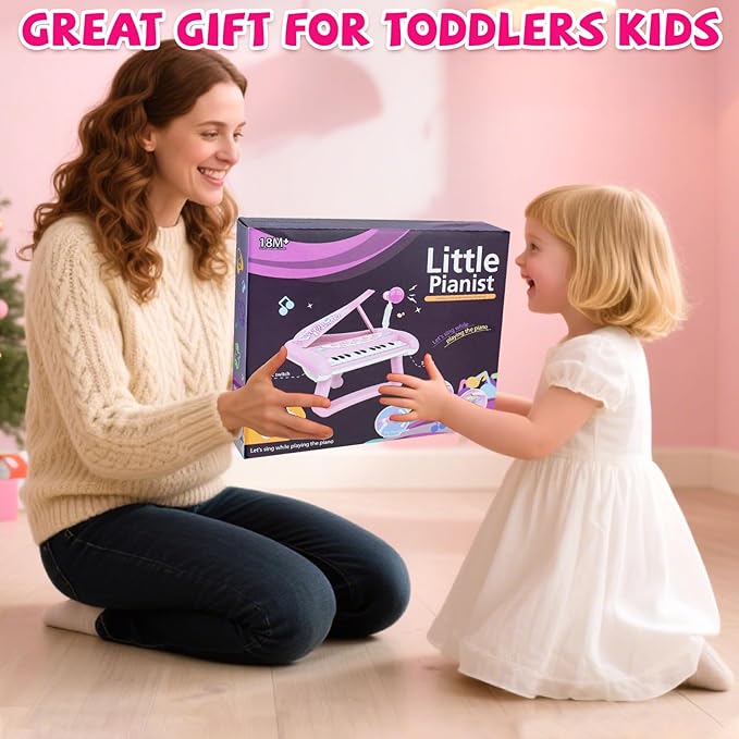 Baby Piano Music Toy, 22 Key Pink Piano Toys for 2 3 Years Old Girls, Baby Toddler Kids Musical Keyboard Toy with Microphone First Birthday Gift for Girls