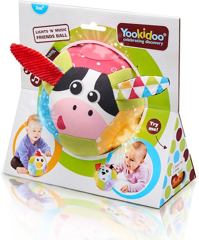 Yookidoo Baby Lights N' Music Friends Ball A Soft Newborn Musical Ball Toy with Flashing Stars and Three Friendly Farm Animals. Ideal for Floor Play, Stroller Or Crib.