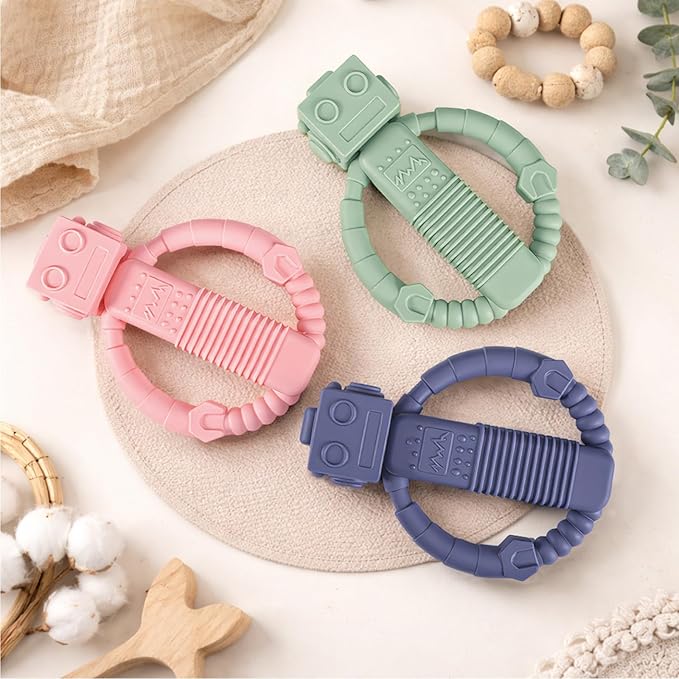 Baby Teether Toys, Silicone Teething Toys with Rattle for 3 Months +, Rattle Toy for Babies Boys & Girls, Relief Teething Pain, Smoothe Babies Gums (Color 2)