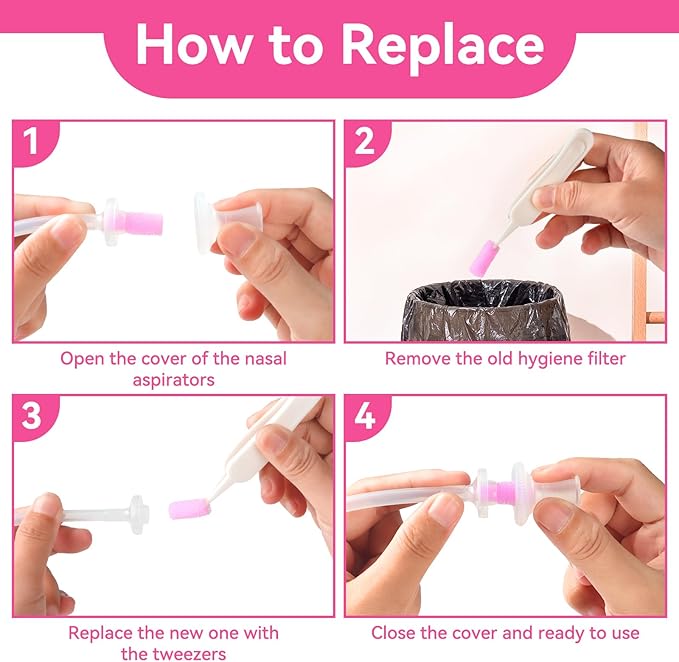 Replacement for NozeBot Electric Baby Nasal Aspirator Filters, 90Pcs Baby Nose Cleaner Hygiene Filters with Nose Cleaning Tweezer for Infants and Toddlers Boys Girls (Purple)