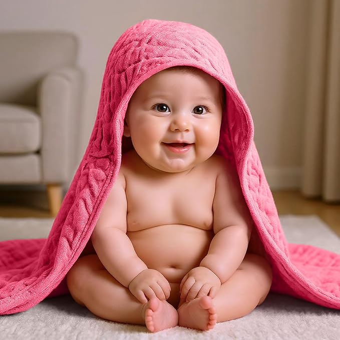 VitalCozy 12 Pcs Baby Muslin Hooded Bath Towels and Washcloths, Muslin Hooded Baby Towels Absorbent Blankets for Gift Newborn Infant Shower (Vibrant Colors)