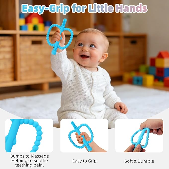 Fu Store Hollow Teether Tube 2 Pack Apple Shape Chew Straw Sensory Toy for Infant Toddlers Silicone Tubes Teething Toys for Babies 0-6 0-12 0-36 Months Gifts Teething Relief Soothing Gums (Blue Pink)