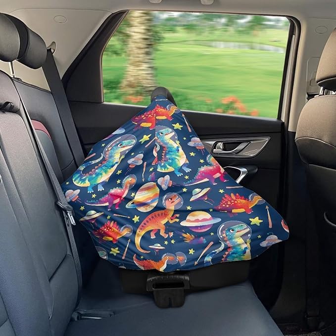 GIFTPUZZ Planet Dinosaurs Multi-Use Stretchy Baby Car Seat Cover - Nursing & Breastfeeding Covers for Boys & Girls, Ideal for Shopping Carts, High Chairs, and Strollers for Infants & Newborns