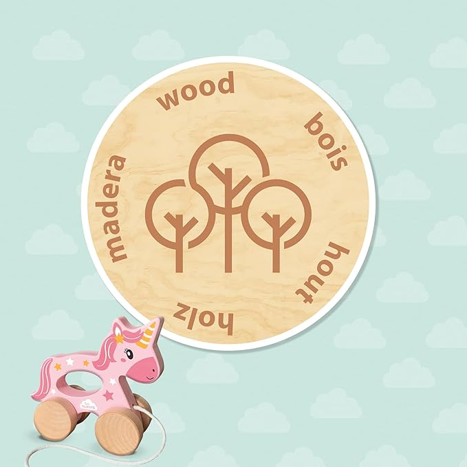SES Creative 13137 - Push and Pull 2 in 1 Wooden Unicorn, Real Wood, Modern Design, Made for Children 18 Months and Older