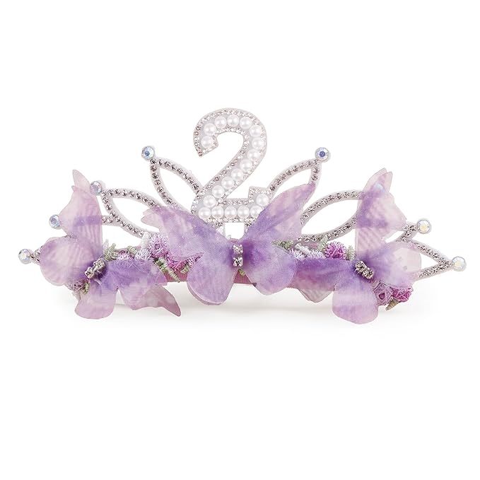 cherrboll Baby Girl Birthday Crown Floral Headband, Soft Flower Head Wrap Tiara Hairband for 1-3 Years Old Toddlers Kids 2nd Birthday Party Dress Photo Decoration