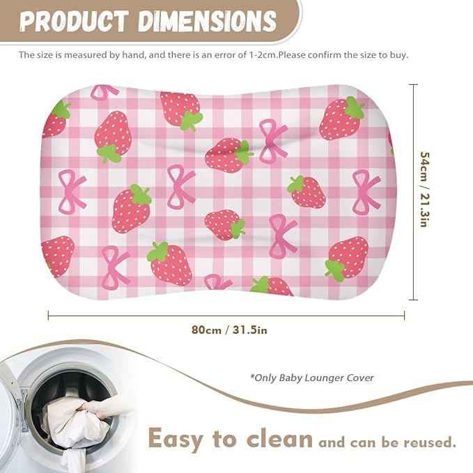Strawberry Bow Baby Lounger Cover Soft & Breathable Newborn Replacement Nest Slipcover 31.5'' x 21.3'' Lounger Covers for Girls Intant Snuggle Me Cover Pink