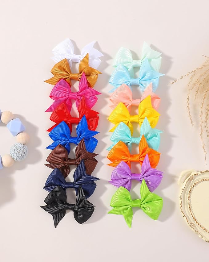 doboi 50PCS 2.5'' Baby Hair Clips Small Bows Fully Lined Grosgrain Boutique Solid Ribbon Small Bows for Girls Teens Infants Kids Toddlers Newborn (Bright colors)