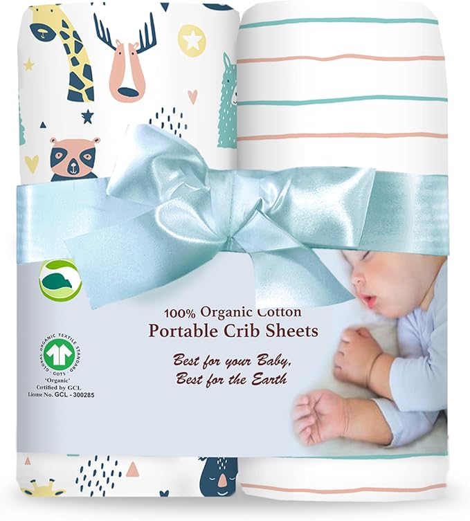 100% Organic Cotton Fitted Sheets Fit and are Compatible with Graco Pack n Play, Babyletto, Pamo Babe, Hiccapop, Dream on Me, Evenflo, Baby Trend Portable/Mini Crib/Playards. 2 Pk
