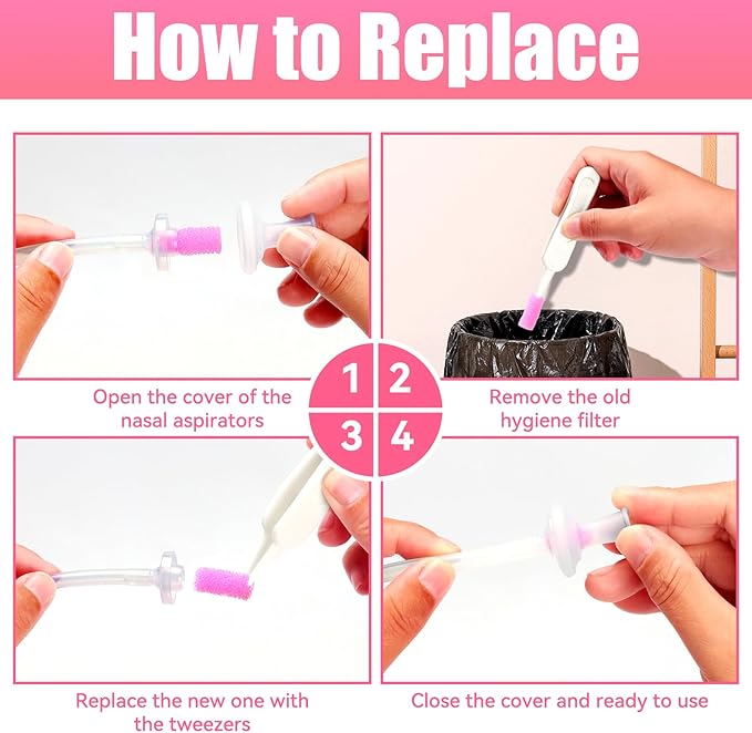 Replacement for NozeBot Nasal Aspirator Filter, 90 Packs Baby Nose Cleaner Hygiene Filters with Nose Cleaning Tweezer (Purple)