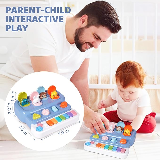 Interactive Pop Up Music Piano Toy with Music & Lights, Montessori Animal Cause and Effect Toys, STEM Learning Educational Baby Toy for Toddlers 1-3 Years Old, Gift for Infants 6-12 Months