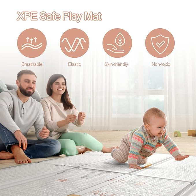 ZEEBABA Baby Play Mat, 47"x47" Foldable & Reversable Play Mat, 0.4" Thick Waterproof Foam Play Mat, Unicorn Baby Mat, Foam Play Mat for Babies and Toddlers for 47 inch Playpen