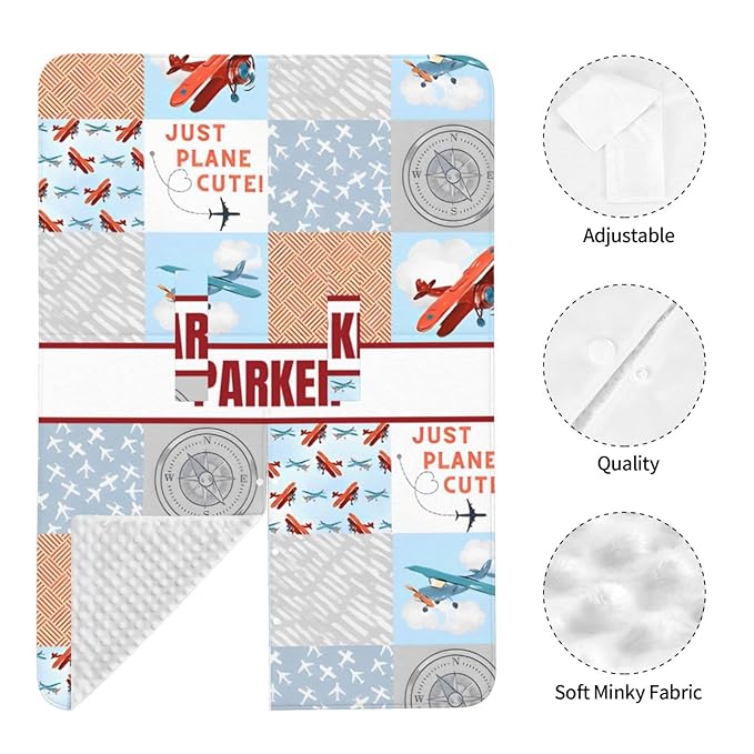 Personalized Minky Car Seat Canopy for Girl Boy, Custom Name Stroller Car Seat Covers Cover for Infant Newborn Shower Gift, Nursing Opening Carseat Cover for Breastfeeding, Plane
