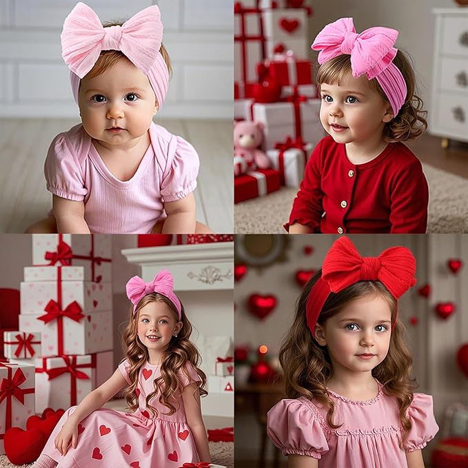 LemonSpace Handmade Red baby Bow Baby girls Headbands with Bows High Stretchy Soft Nylon Infant Headwrap Newborn Red Pink Hair Accessories Wonderful Gift for Mother's day,Baby Shower