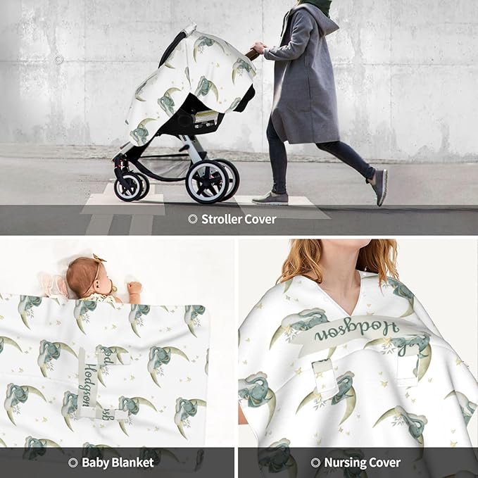 Custom Baby Car Seat Canopy with Name, Personalized Stroller Baby Car Seat Covers for Boys Girls, Minky Nursing Carseat Cover for Breastfeeding, Car Seat Canopies for Infant Newborn(Moon Dragon)