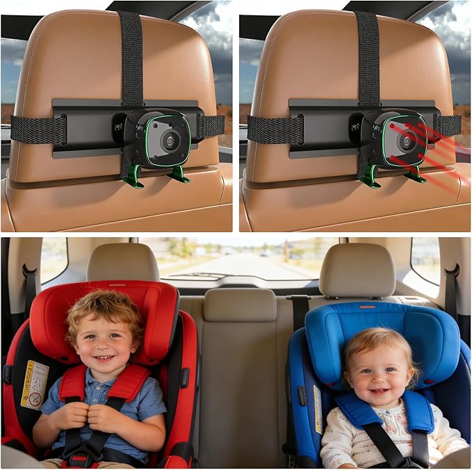 Dual Backseat Camera for 2 Kids 1080P Split-Screen Monitor Baby Camera Rear-Facing Cameras IR Night Vision 360° Rotatable Backseat Screen, Car Seat Mirror Alternative (0082 with 7in Monitor)