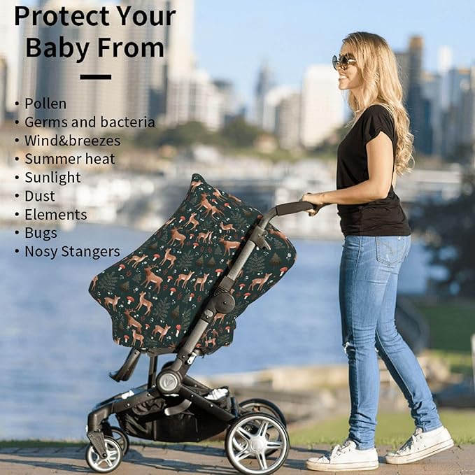 Deers Forest Mushroom Baby Car Seat Covers Carseat Canopy Soft Infant Stroller Cover Nursing Breastfeeding Covers for Girls Boys Newborn