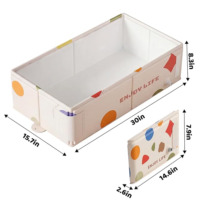 Collapsible Baby Bathtub for Newborn to Toddler, Foldable Toddler Bathtub with Drain Plug, Non-Slip Portable Infant Bath Tub for Travel Storage Outdoor Use, Pastel Dots Pink
