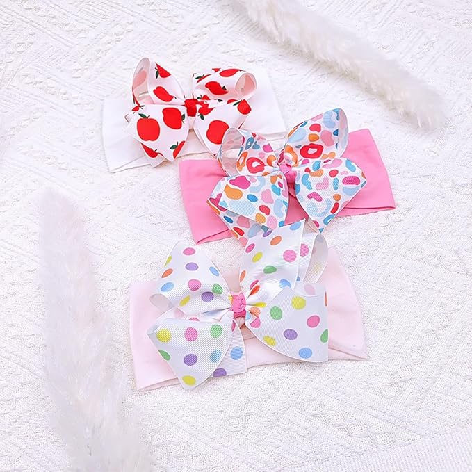 Baby Girl Soft Nylon Bow Elastic Headband Turban Toddler Infant Bow-knot Stretchy Hair Band Birthday Party Hair Bow Ribbon Accessories for Newborn Baby (Bow 1 - Red, Elastic)