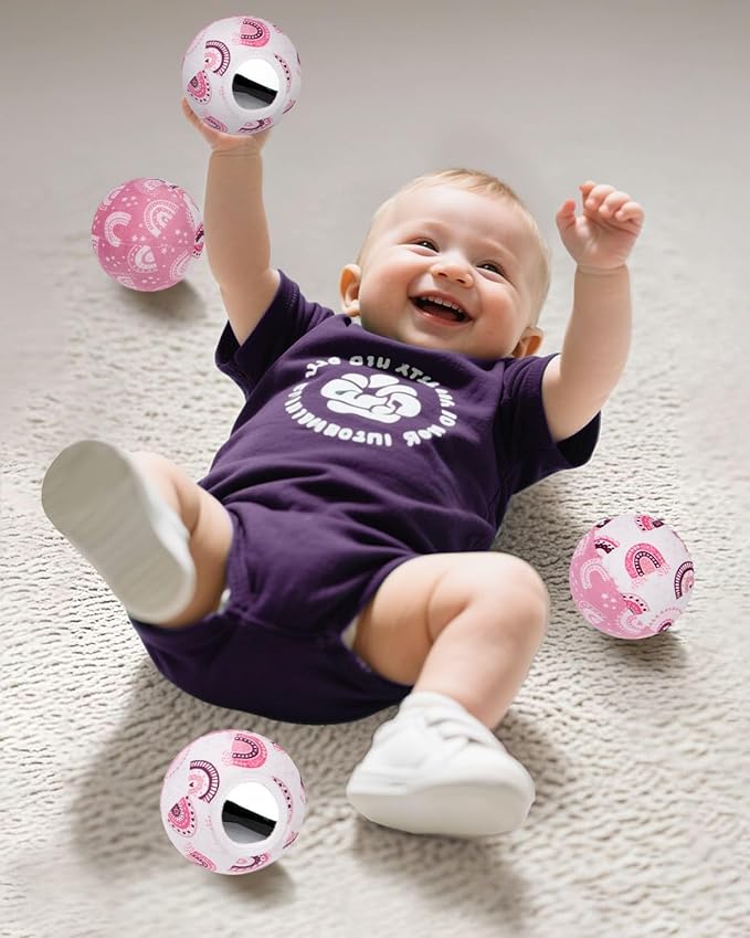Infant Insert Compatible with 4moms Mamaroo Swing and Infant Carseat, Including 3 Replacement Balls, Reversible Newborn Insert for Baby Swing, Stroller, Bouncer, Soft Fabric - Mauve Rainbow