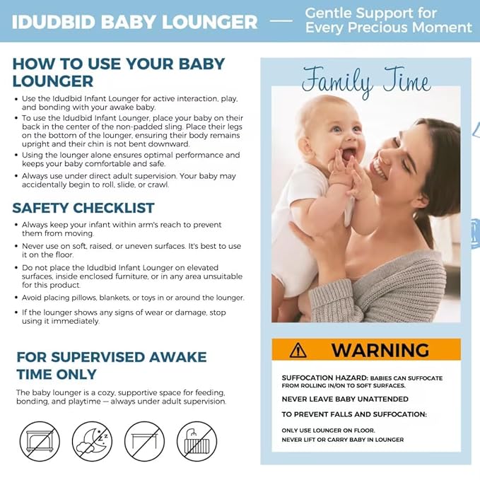 Baby Lounger & Snuggle Nest for Newborn 0-24 Months, Baby Nest Supervised Breathable Cotton for Newborn, Breathable Portable Infant Lounnger for Travel and Home, Blue (Lounger Cover Included)