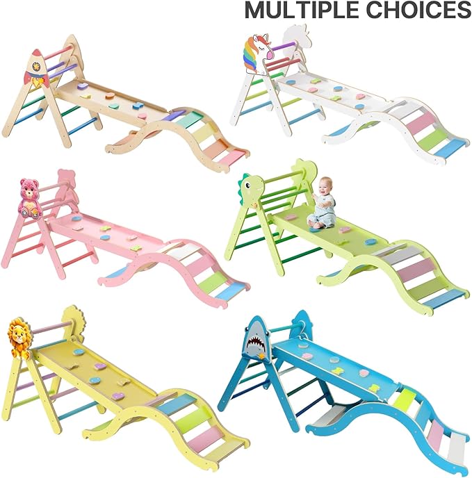 Pikler Triangle Set with Cushion, 9-in-1 Climbing Toys for Toddlers Inside, Foldable Wooden Climbing Toys Indoor Montessori Climbing Set for Toddler 1-3