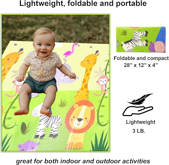 Extra Large 2 Graphics in 1 Foldable Baby Play Mat/Tummy Time Mat | 71”x59” Play Mat for Babies 0-6 months, 6-12 months, Kids and Toddlers | Ideal Baby Play Mats for Floor and Baby Play Gym