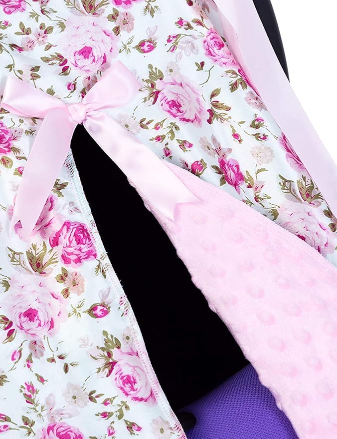 Multi-Use Baby Car Seat Covers Canopies and Breastfeeding Moms Nursing Covers Scarf, Stroller,Shopping Cart Covers, for Baby Shower Gift Pink Rose Flowers
