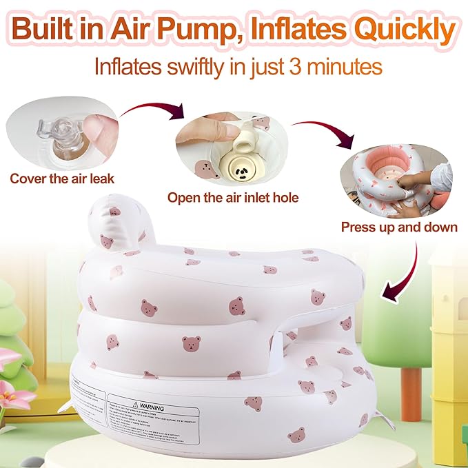 Upgraded Inflatable Baby Seat with Safety Guardrails, Thicker Sit Me Up Floor Seat for Baby Chair Sit Me Up, Blow Up Baby Chair Built in Air Pump for Babies 3-36 mth