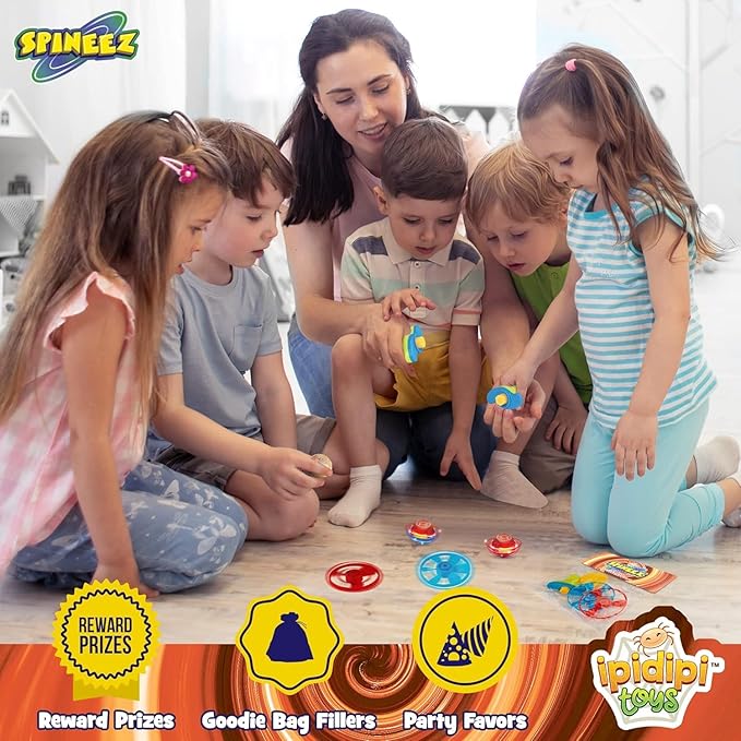 IPIDIPI TOYS Spineez Light Up Flying Saucer Spinning Tops – 12-Pack UFO Spinner Toy, Easter Basket Stuffers for Kids, Birthday Party Favors, Goodie Bag Stuffers, School Prizes for Boys & Girls – Red